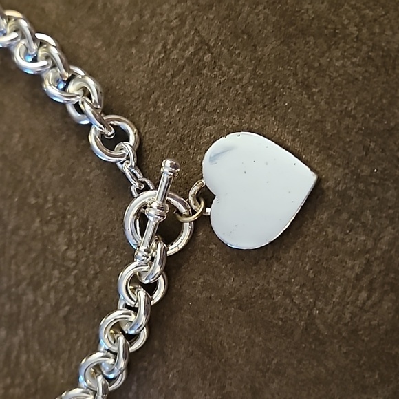 VTG BEST 1990s Silvertone Chunky Rollo Chain Heart Toggle Necklace - Picture 3 of 6